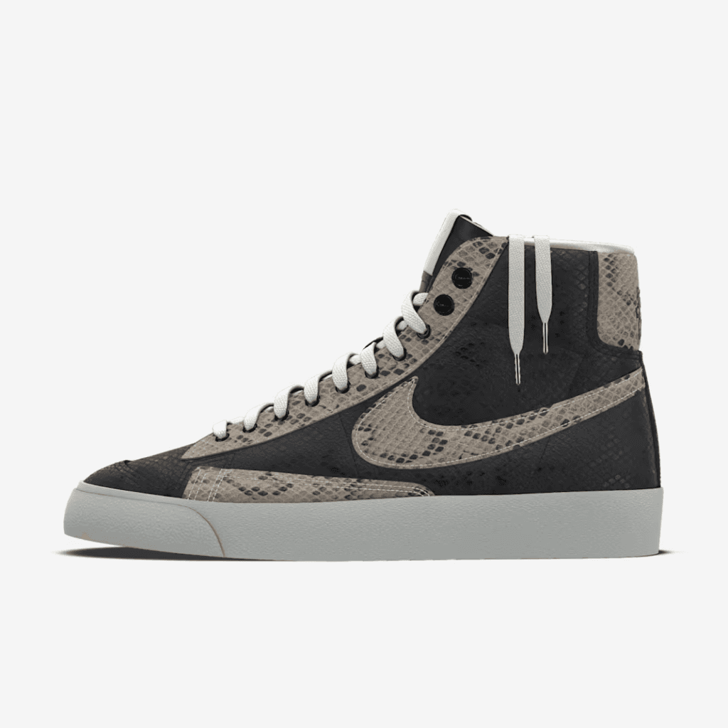 Side view of the suede and leather upper