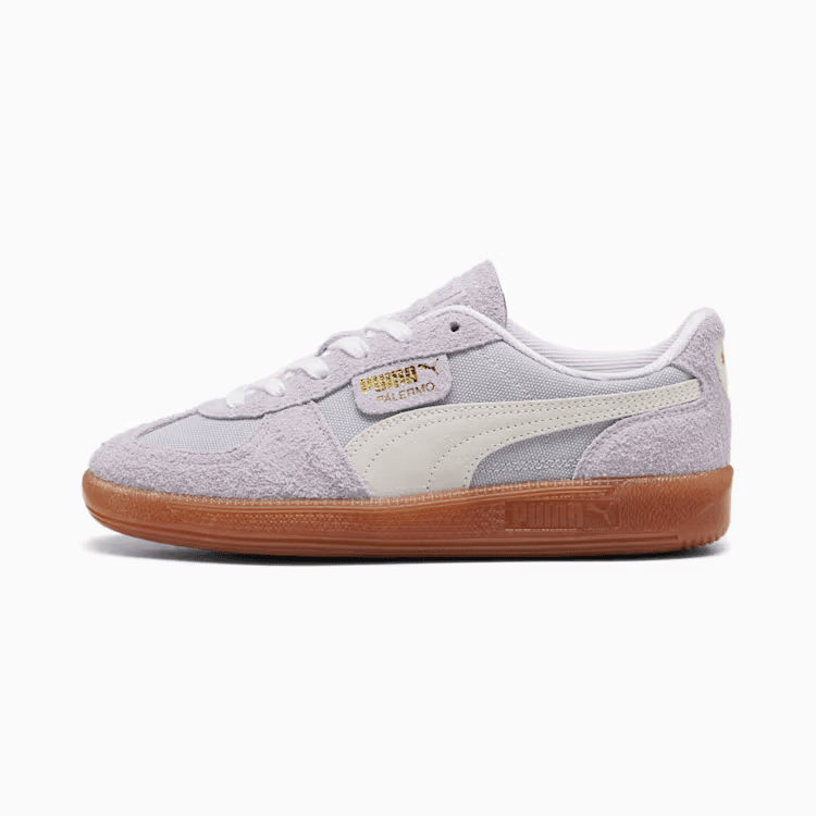 Side profile showing the suede upper