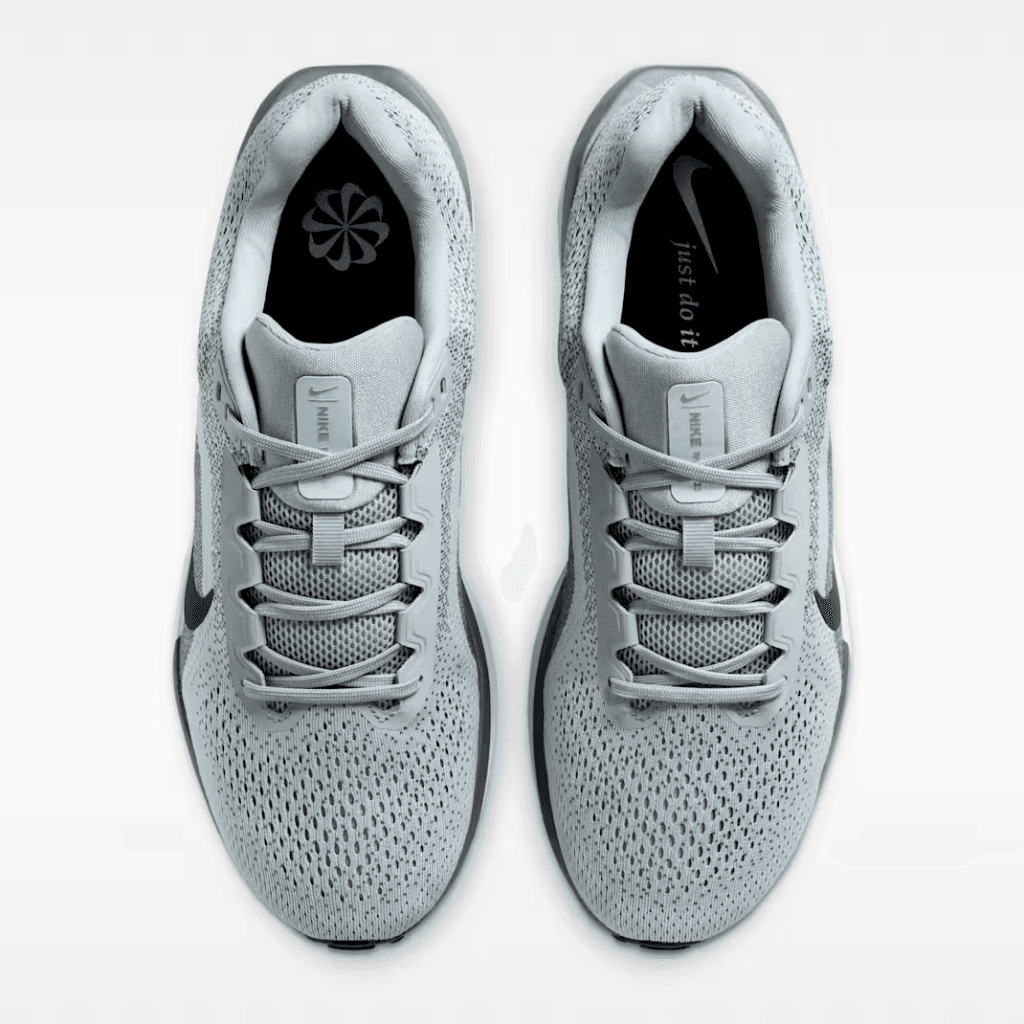 Top-down view of the mesh upper and laces